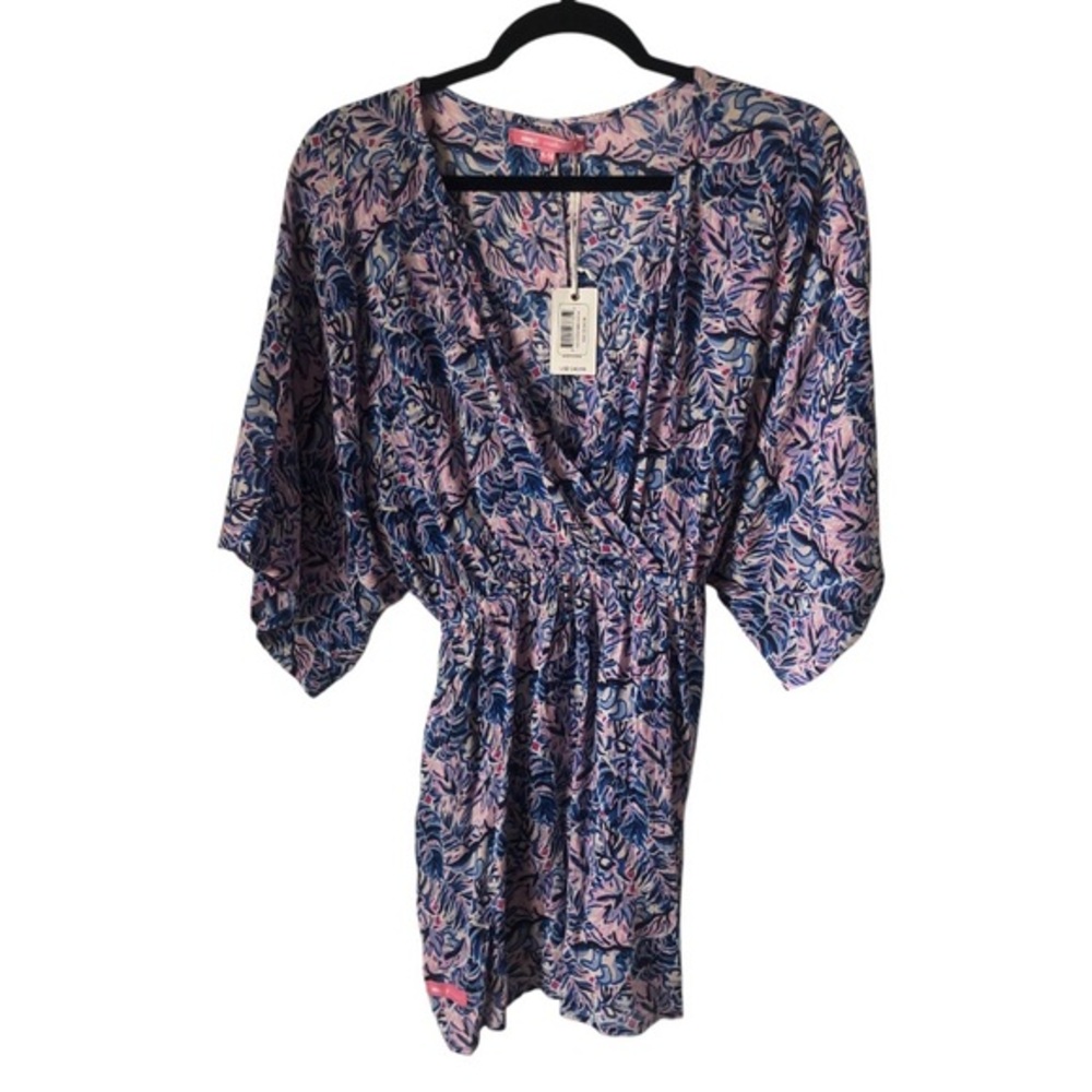 Simply Southern NWT Blue Pink White Floral Kimono Mini Dress S–M